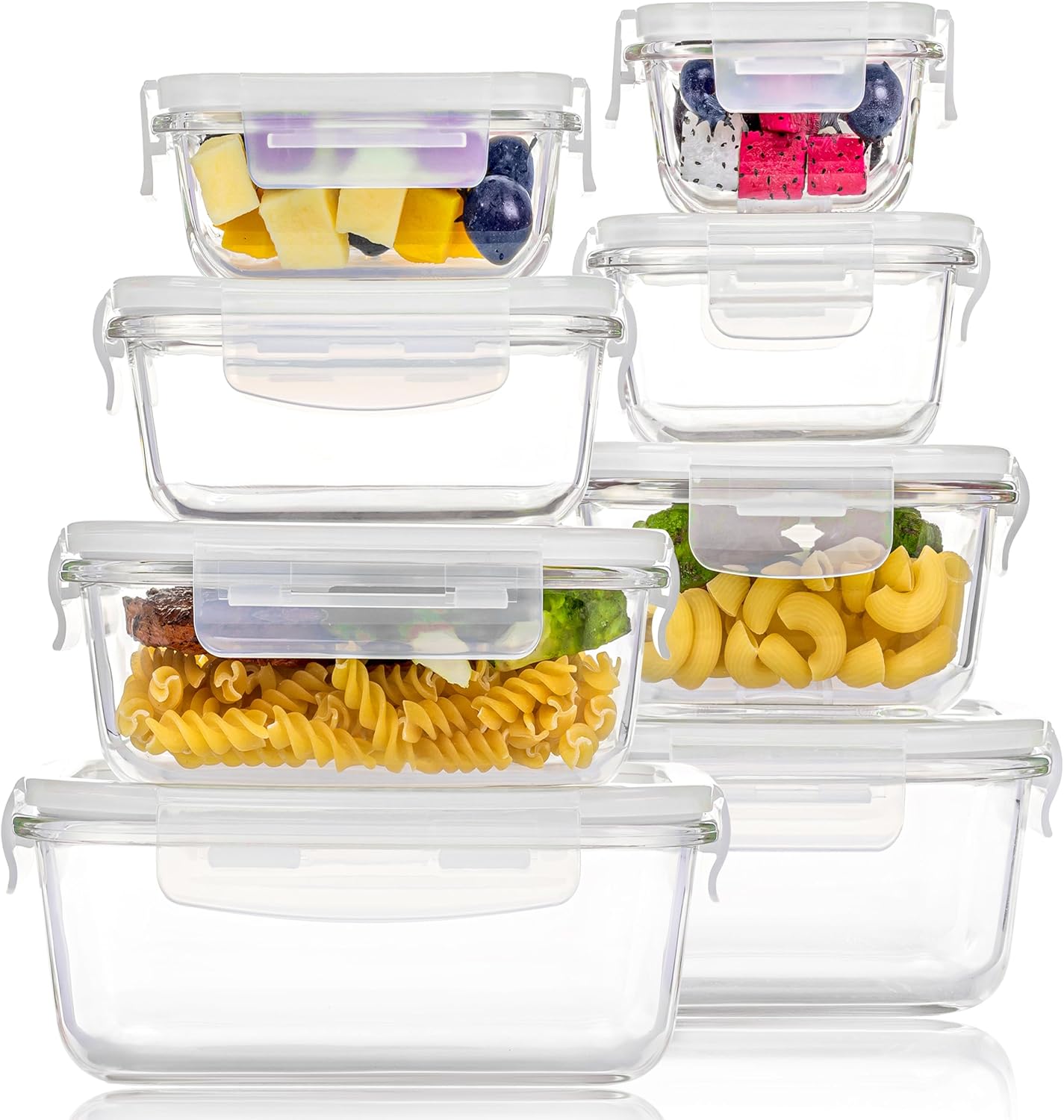 8 Pack Glass Food Storage Containers with Airtight Lids