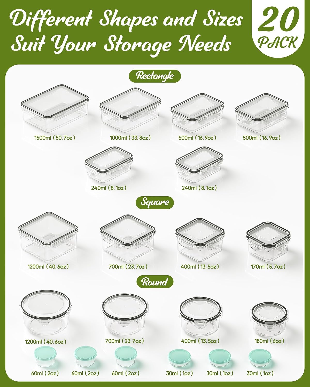 40 Piece Food Storage Containers with Lids, BPA-Free