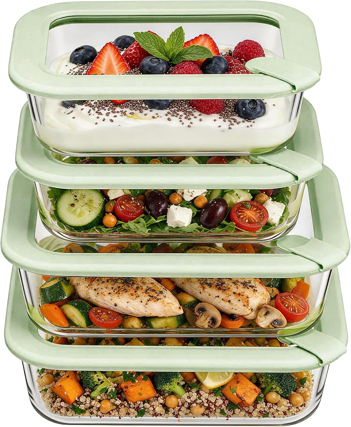 Glass Food Storage Containers with Glass Silicone Lids