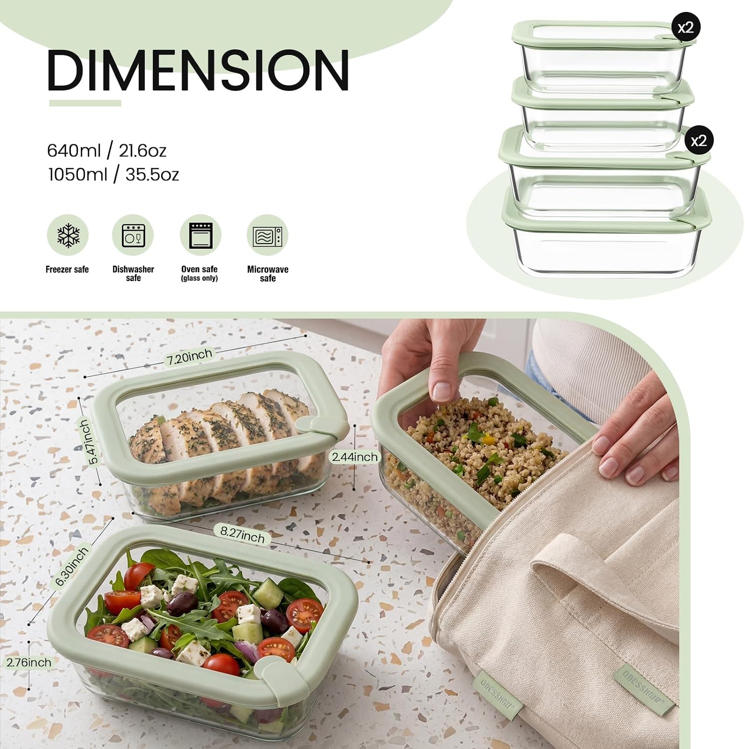 Glass Food Storage Containers with Glass Silicone Lids