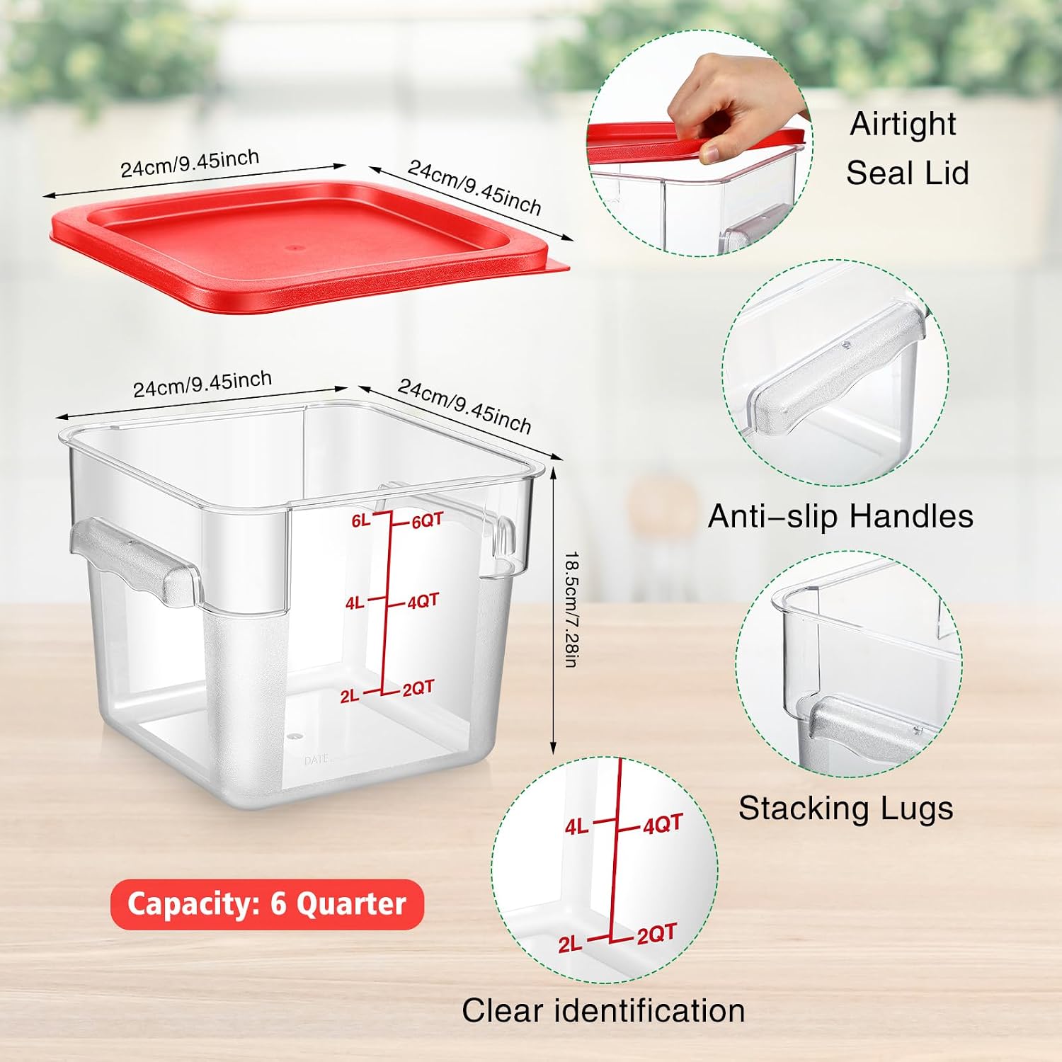 2 Pcs Square Clear Food Storage Container with Lid