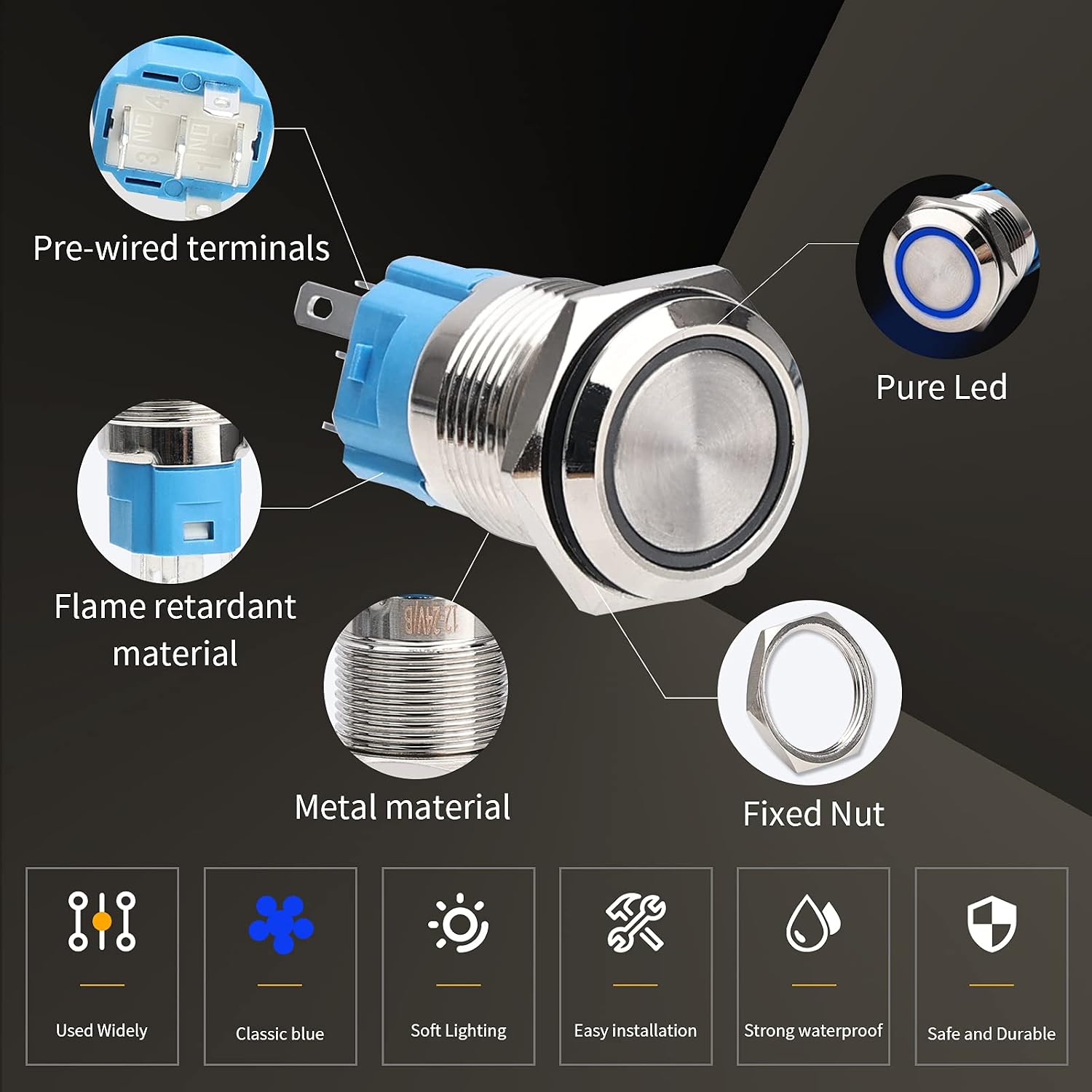 5pcs 16mm Momentary led Push Button