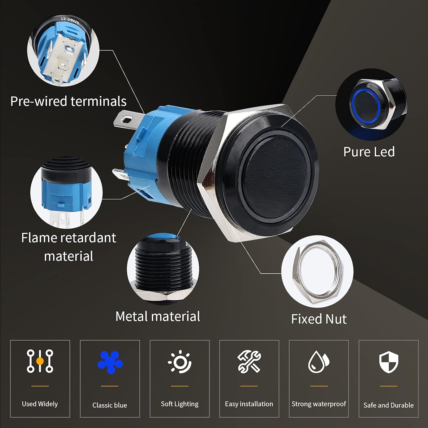 5pcs 16mm Momentary led Push Button