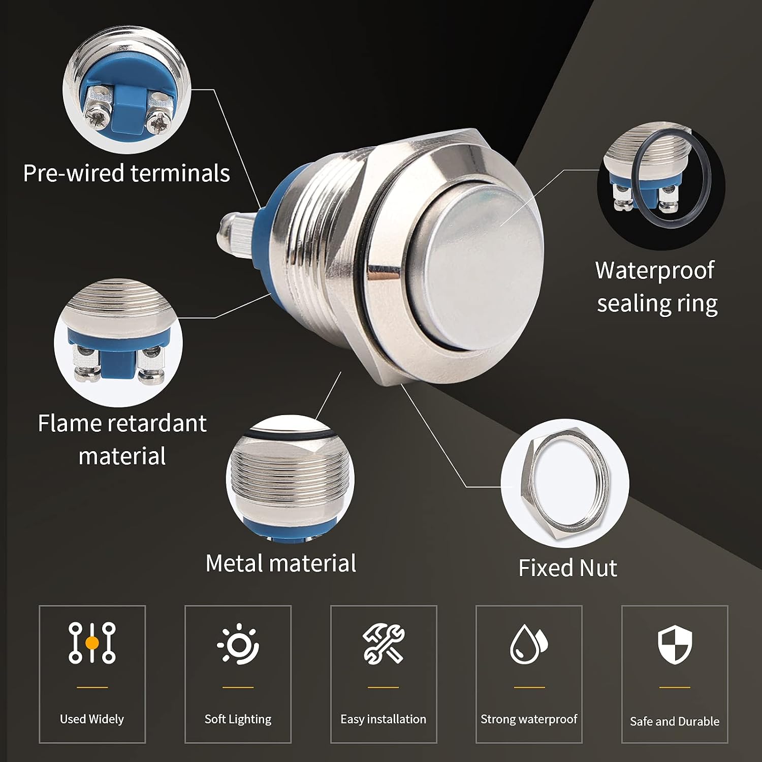 5pcs 19mm Momentary Push Button