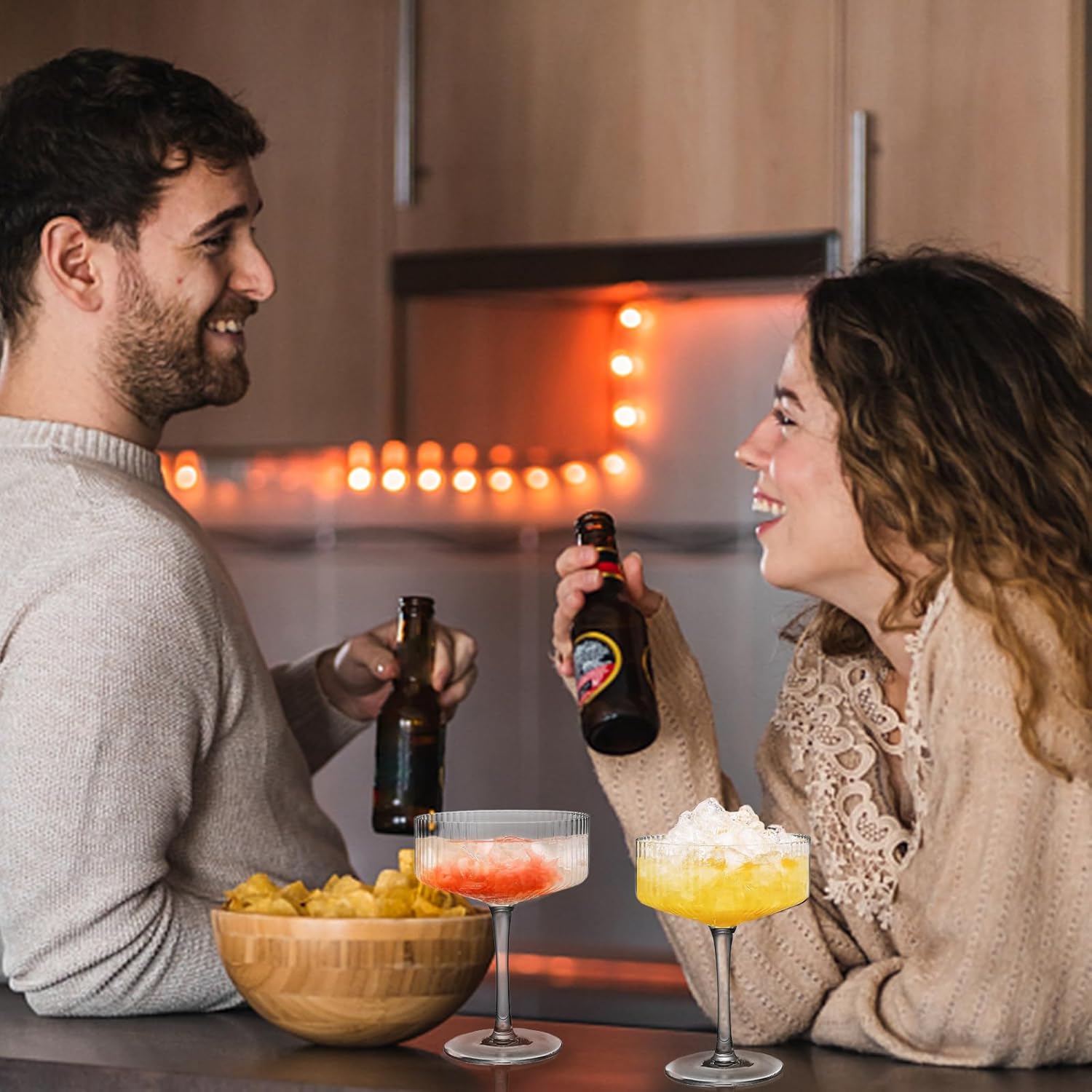 4 Pcs Ribbed Coupe Glasses