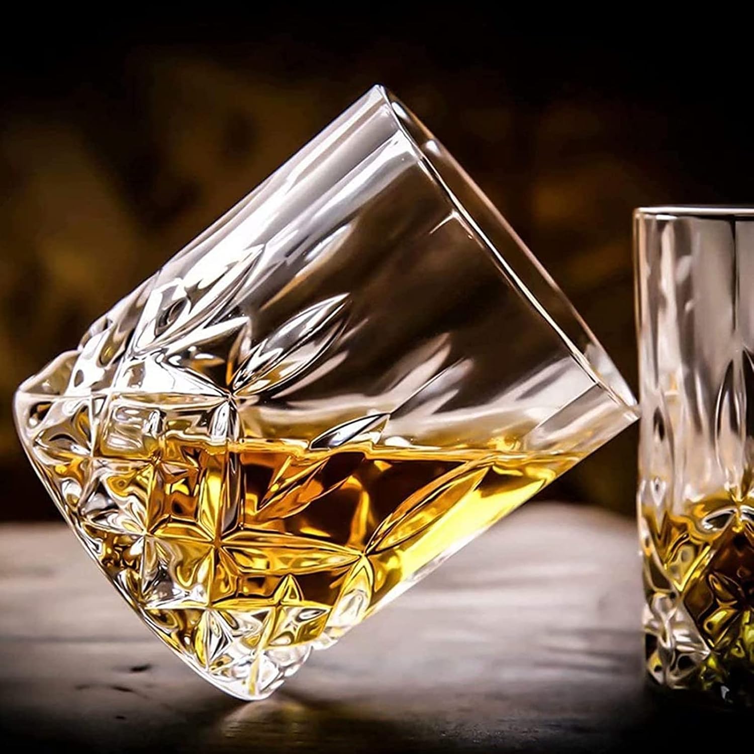 Set of 4 (2 Crystal Bourbon Glasses, 2 Round Big Ice Ball Molds) In Gift Box