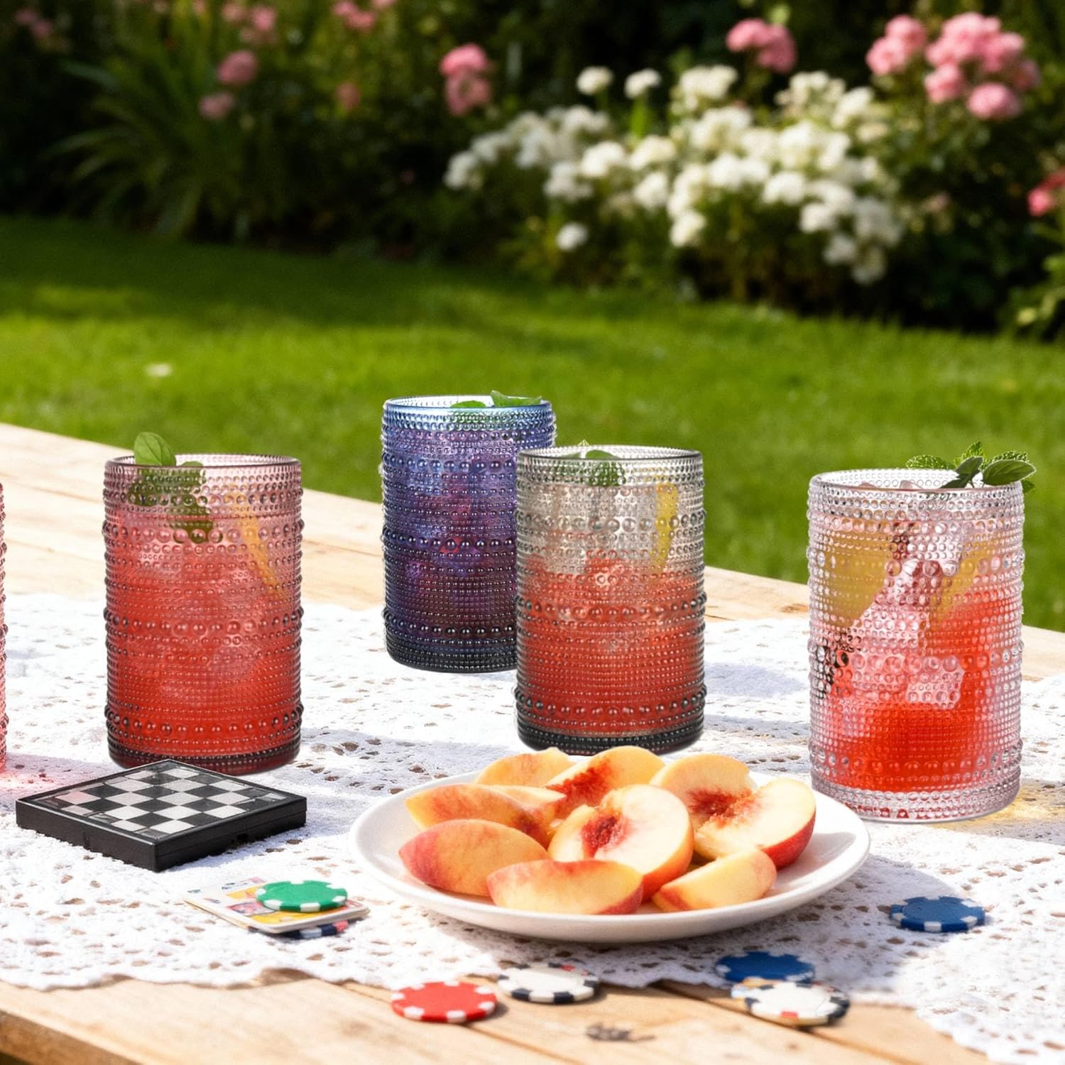 Colored Hobnail Drinking Glasses Set of 6
