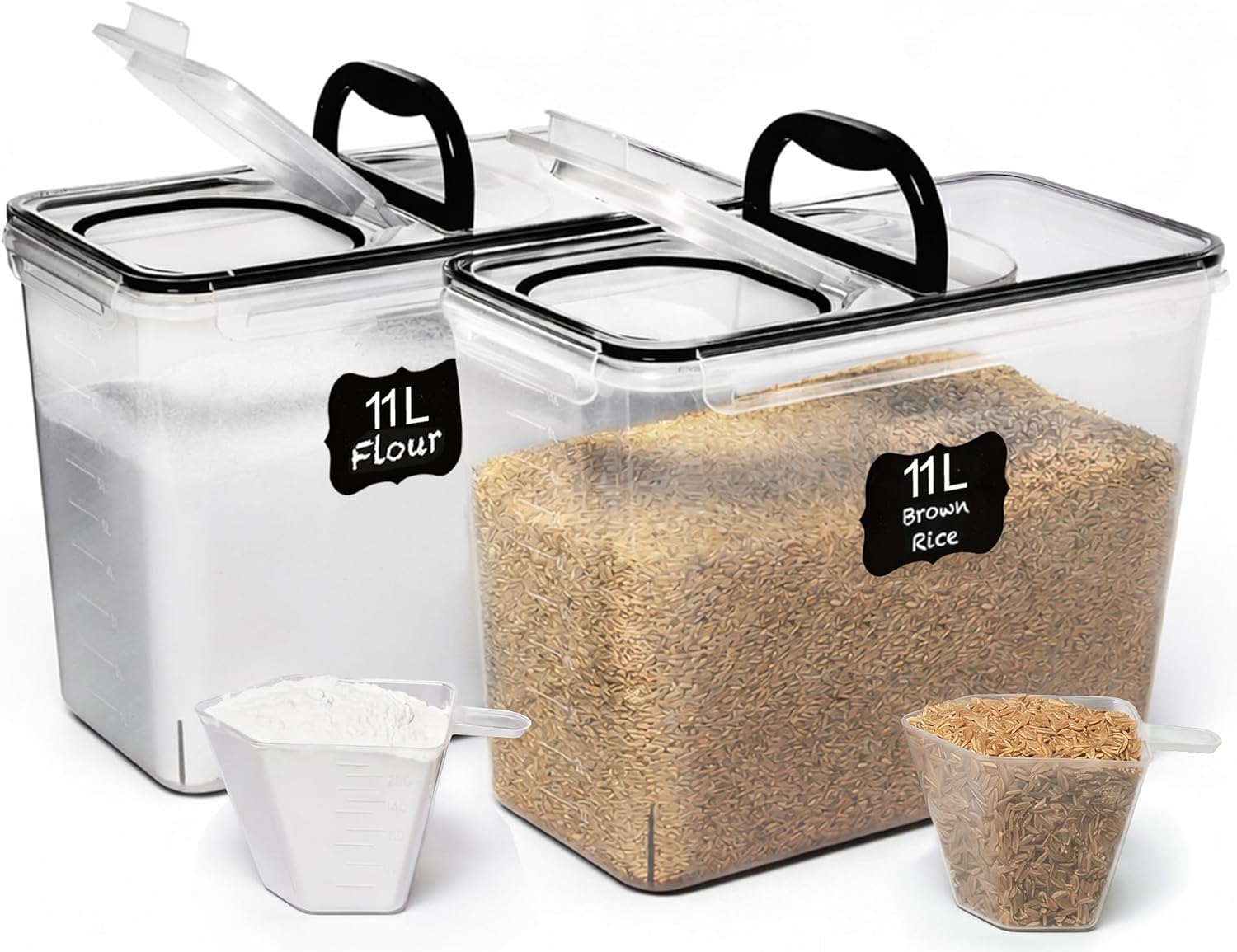 2 PC (11L | 372 oz) Flour Sugar Storage Containers with Spout Lid & Easy Carry Handle - BPA Free Extra Large Airtight Food Storage Containers with Lids - Rice Canisters Sets for Kitchen & Pantry