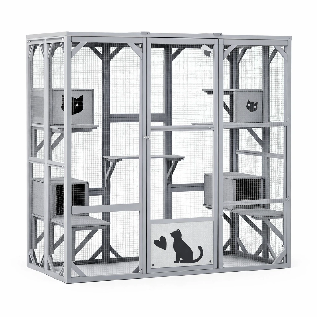 Katzengehege Metall Grau 213x113x206 cm-HOMECRAFTORY