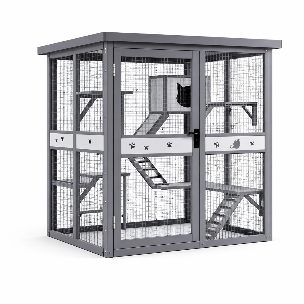 Katzengehege Metallrahmen mit Plattformen Grau 185x120x185 cm-HOMECRAFTORY