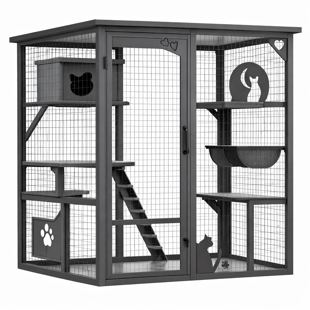 Katzengehege Metall Grau 120x60x150 cm-HOMECRAFTORY