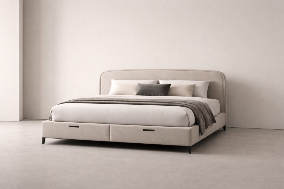 Polsterbett mit Stauraum 200x180×100 cm Beige Stoff Metall