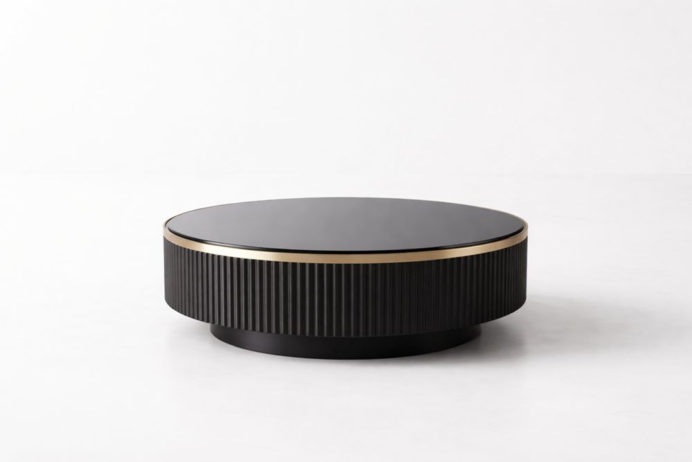 Runder Couchtisch Schwarz Gold mit Glasplatte