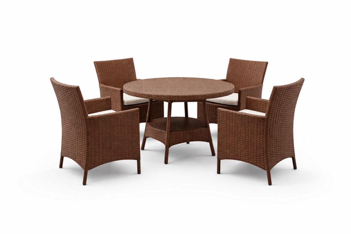 5-teiliges Set aus Kunststoffrattan mit rundem Tisch Braun