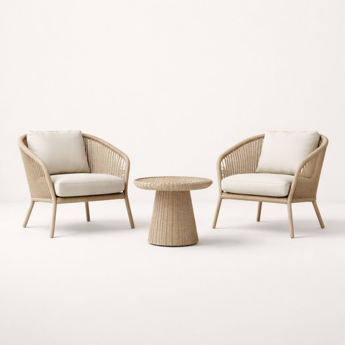 Gartenmöbelset Rattangeflecht Beige mit Tisch und Kissen