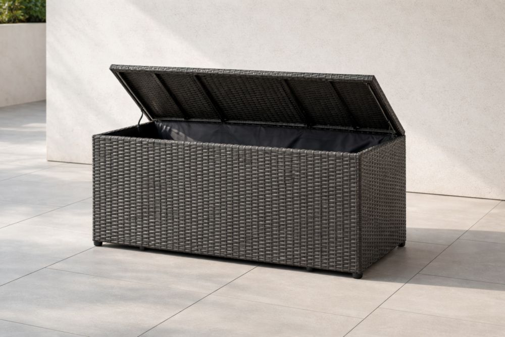 Gartentruhe Aufbewahrungsbox Poly-Rattan Grau 120x50x60 cm
