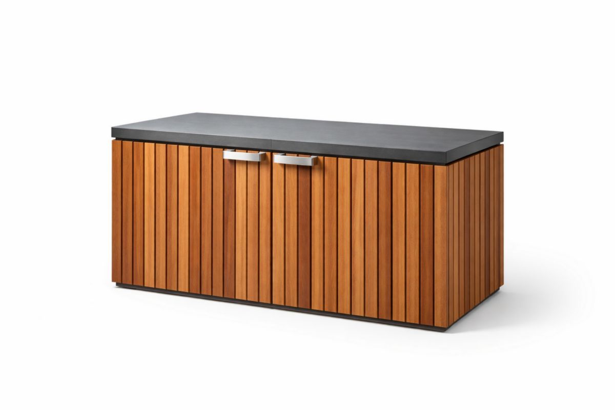 Gartenbox Holz Stahl mit HPL-Oberfläche 170cm x 80cm x 90cm