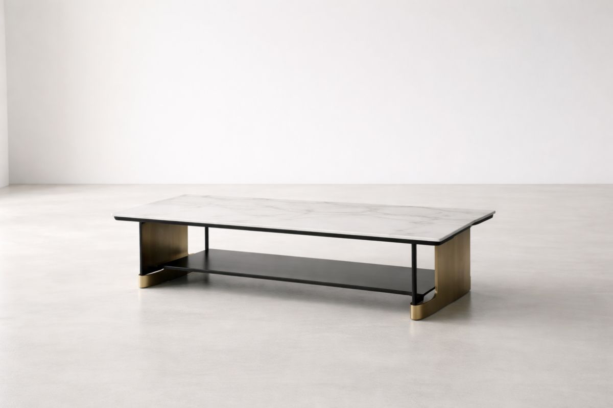 Couchtisch Rechteckig Kunstmarmor Metall Untergestell Weiß