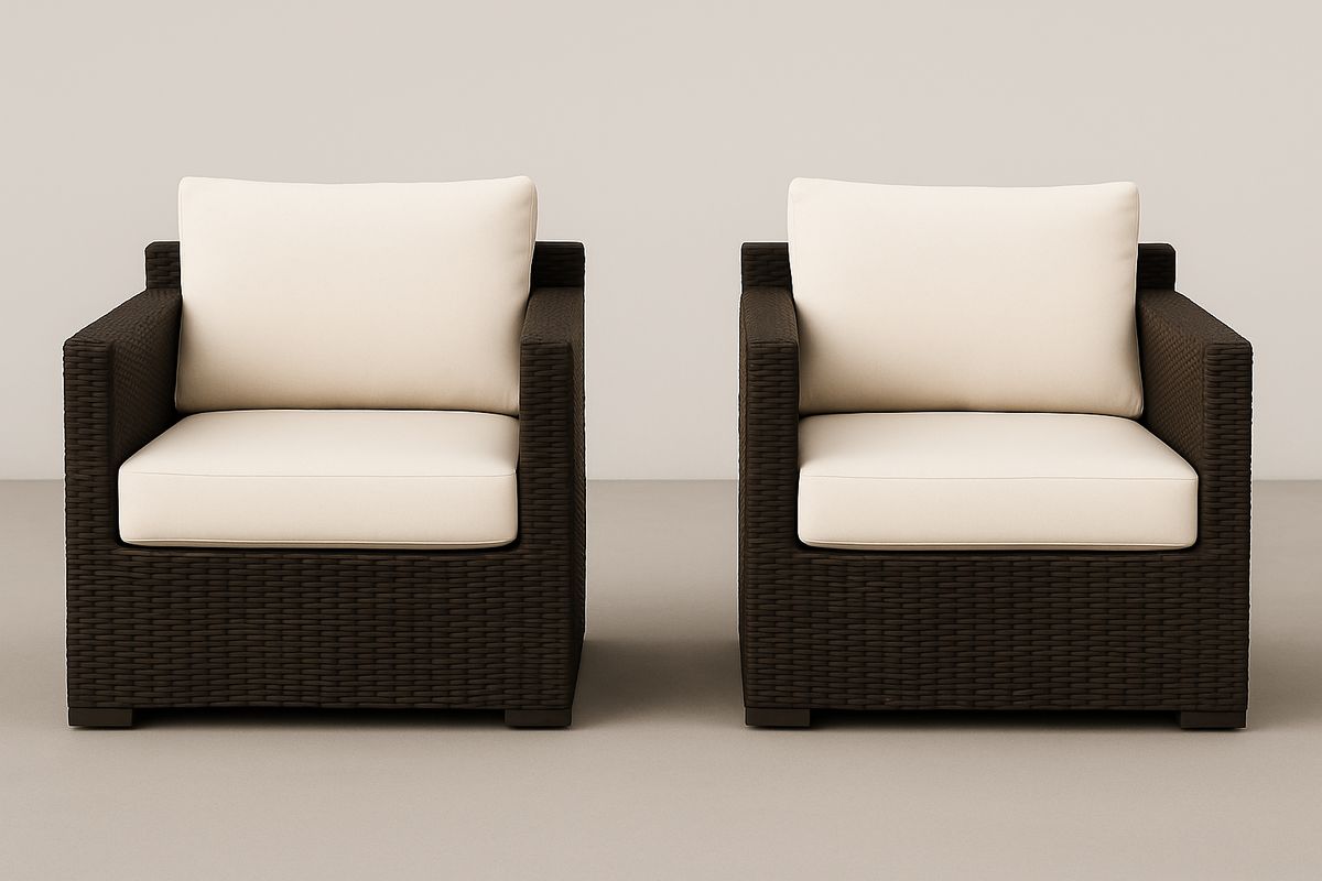 Outdoor Sessel Set 2-teilig Polyethylengeflecht Braun Creme Kissen