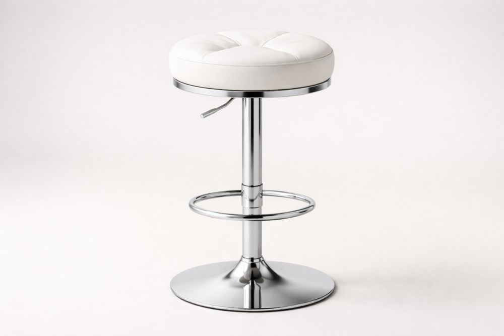 Barhocker Höhenverstellbar Kunstleder Chromstahl Weiß