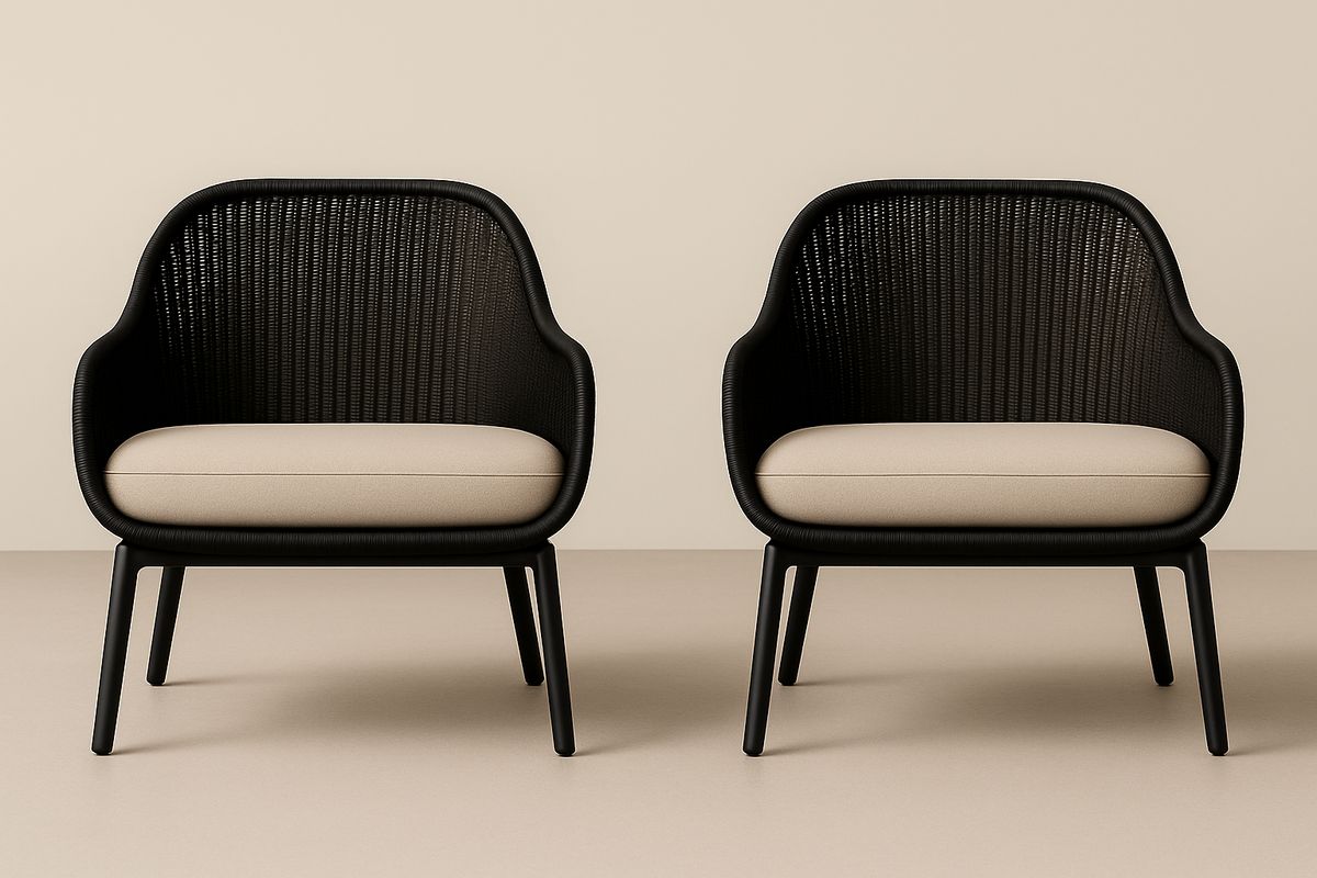 2er-Set Loungestühle aus Rattan Schwarz mit Beigen Kissen