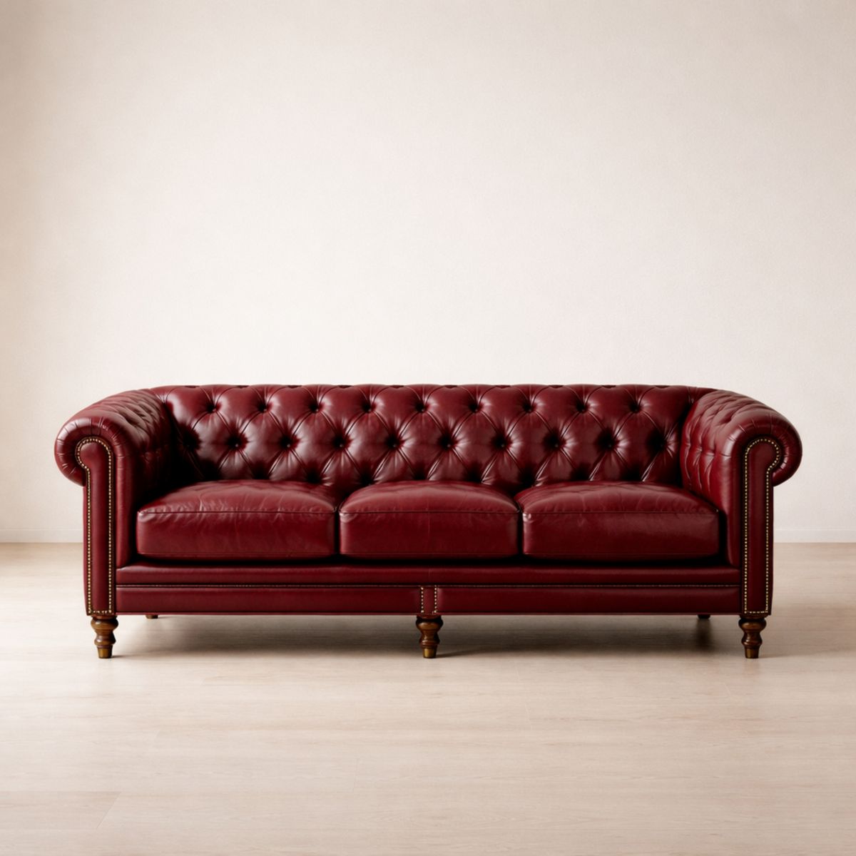 Ledersofa Chesterfield 3-Sitzer Rot