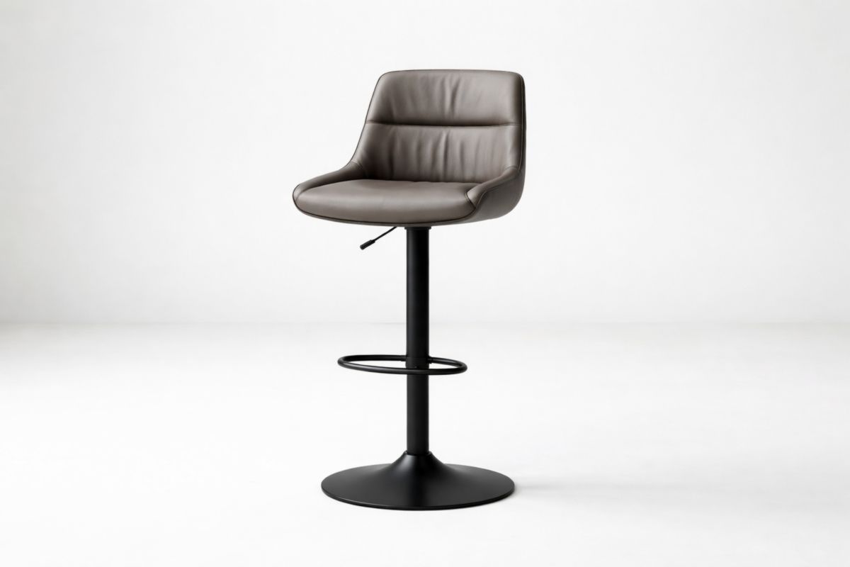 Höhenverstellbarer Barstuhl aus Stahl und Kunstleder in Braun mit Drehfuß
