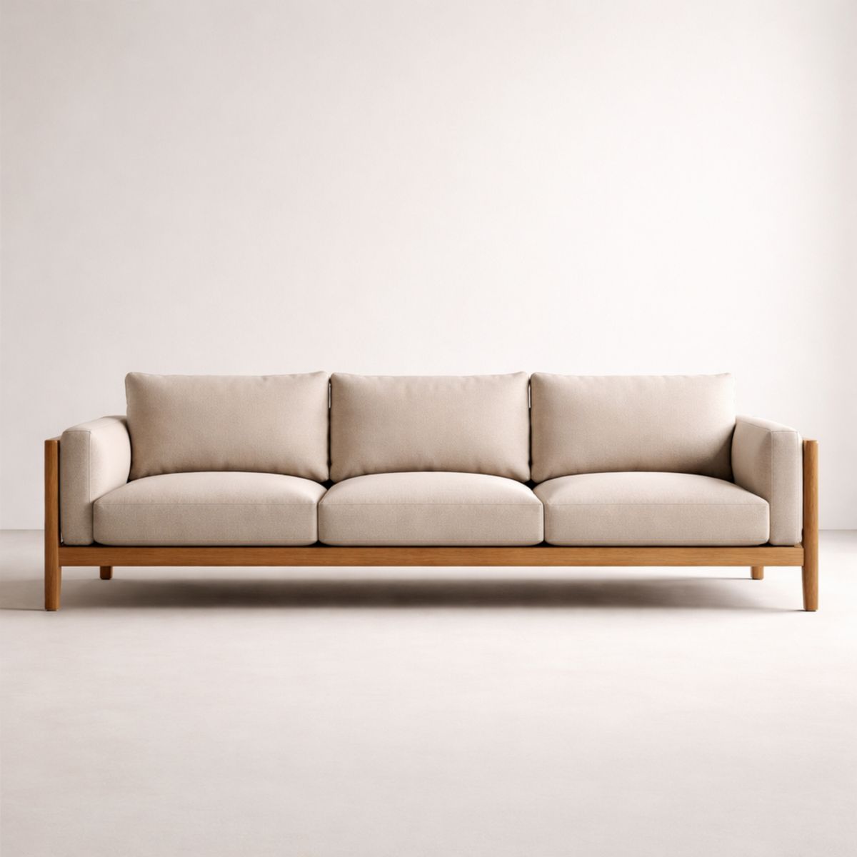 3-Sitzer Sofa Holzrahmen Leinen Beige