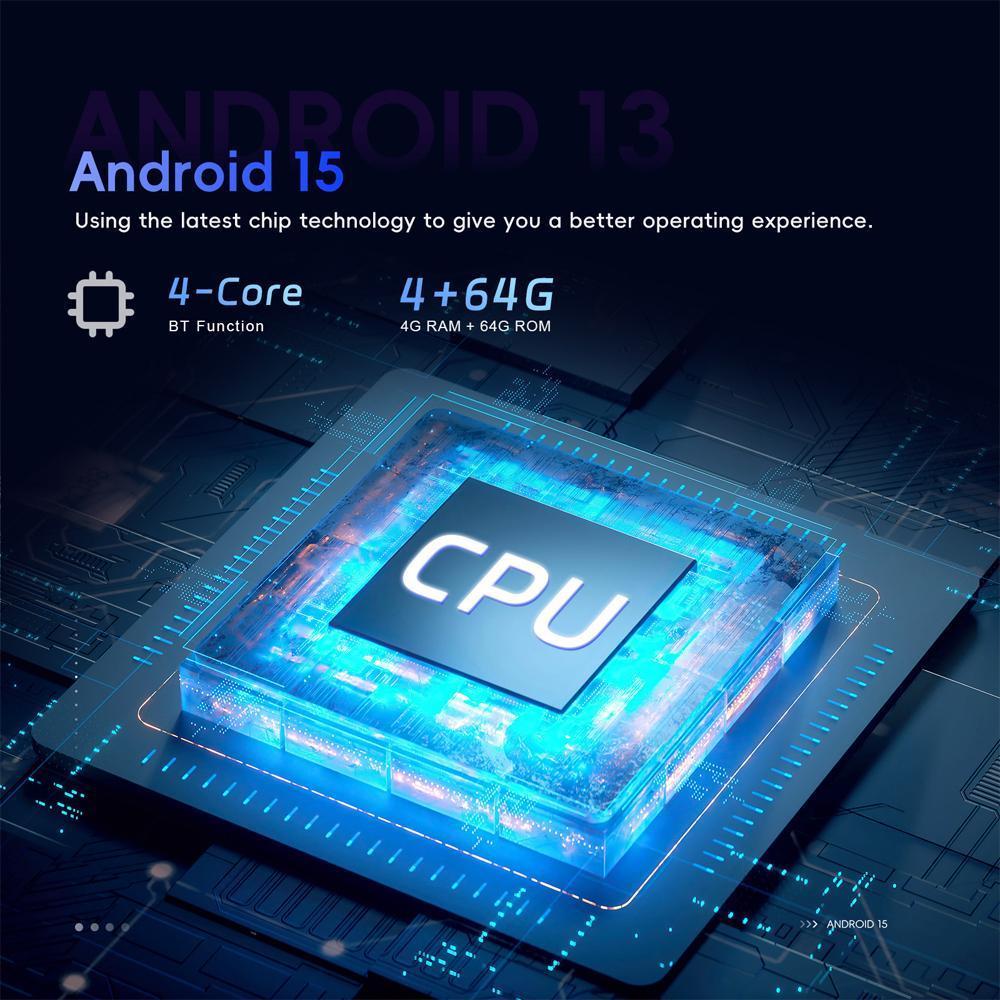 10.1" Android 15 Car Stereo MP5 Player, 4GB+64GB, Wireless CarPlay & Android Auto, FM/RDS, 6 RCA Output