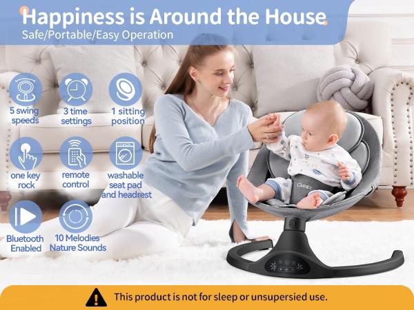 LAREX Baby Swing for Infants | Electric Bouncer for Babies,Portable Swing for Baby Boy Girl,Remote Control Indoor Baby Rocker with 5 Sway Speeds,1 Seat Positions,10 Music and Bluetooth