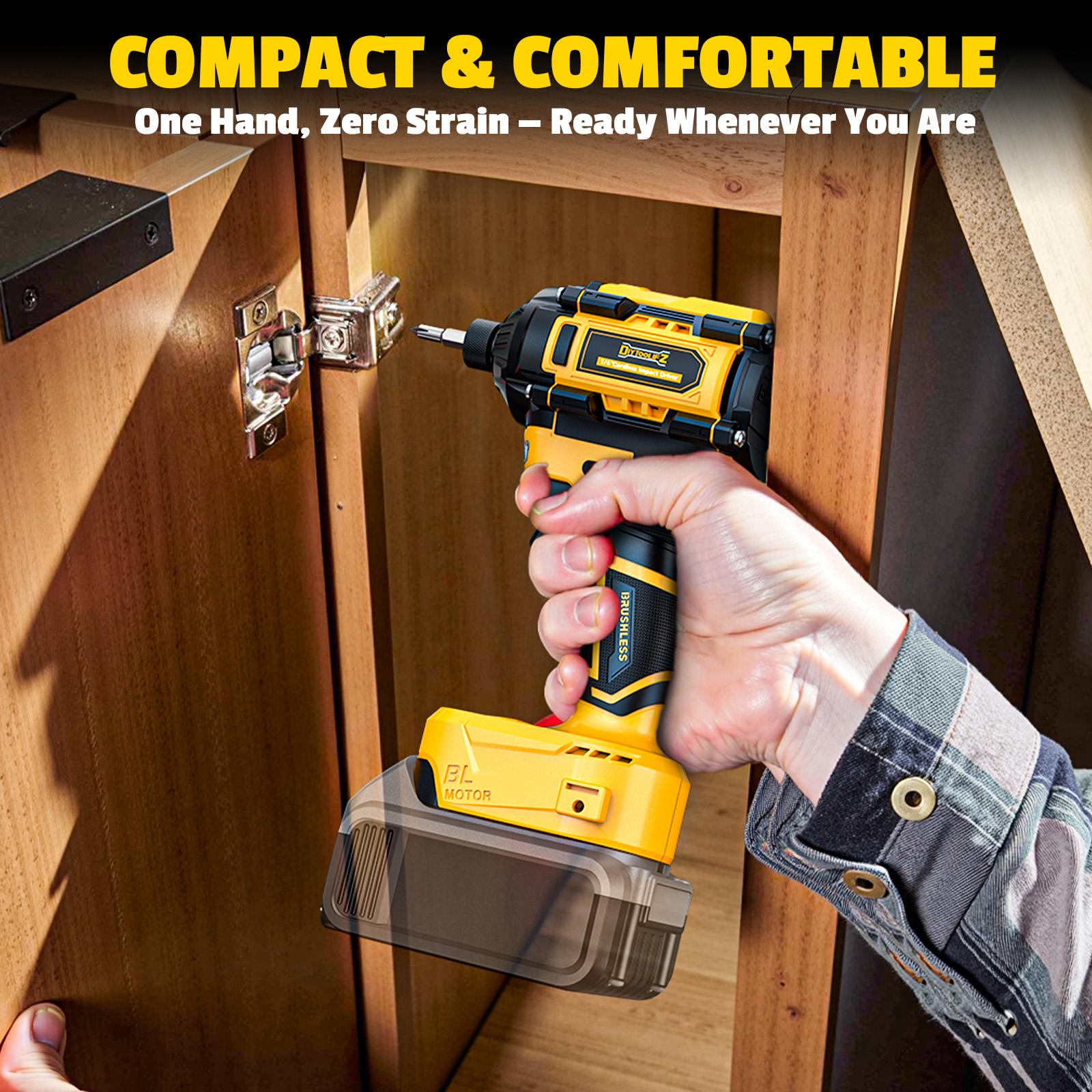 Cordless Drill and Impact Driver Combo Kit Compatible with DeWalt/Milwaukee Battery(NO BATTERY!!), Brushless 1/4" Driver and 3/8" Power Drill with LED Light fathers day gift