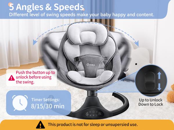 LAREX Baby Swing for Infants | Electric Bouncer for Babies,Portable Swing for Baby Boy Girl,Remote Control Indoor Baby Rocker with 5 Sway Speeds,1 Seat Positions,10 Music and Bluetooth