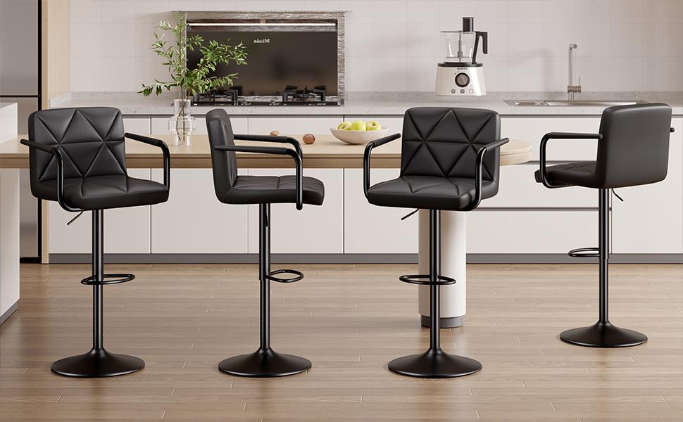 Specials-Set of 2 Barstools, Adjustable Height 25.5-34.5 IN with Back & Arms, Swivel PU Leather Upholstered Counter Height Bar Chairs
