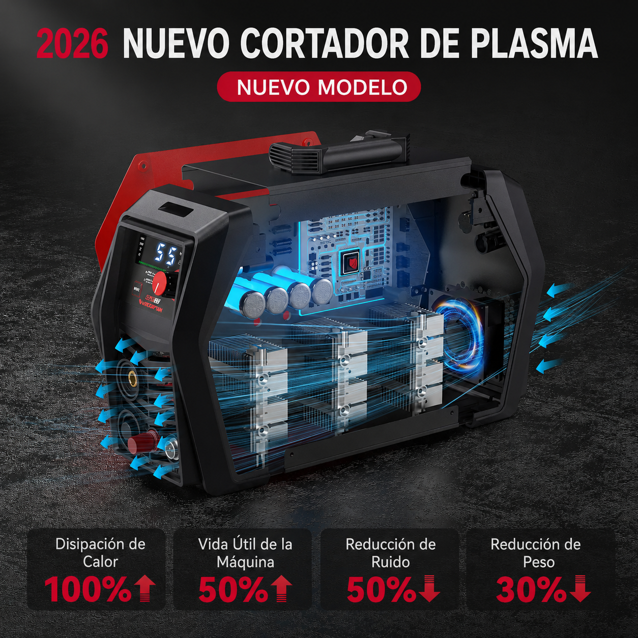 Cortadora de plasma con control por APP, 55 amperios, arco piloto sin contacto, doble voltaje 120V/240V, gran pantalla LED, modos 2T/4T, capacidad de corte de 3/4 de pulgada; cortadora de plasma de alta frecuencia con tecnología Inverter DC e IGBT, ideal 