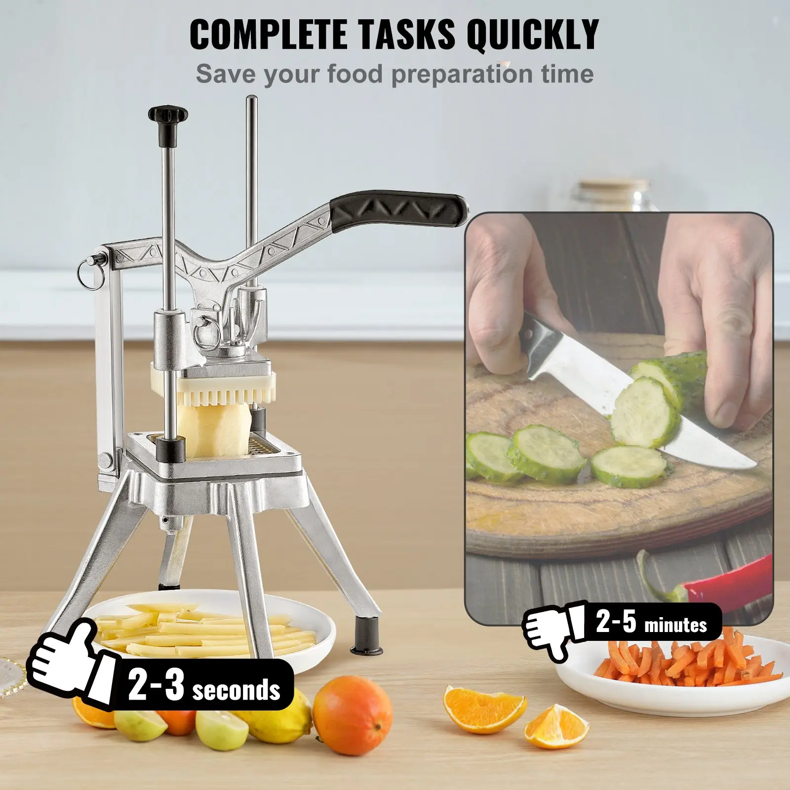 【Regalo para el Día del Padre】Cortador de verduras comercial con 4 cuchillas intercambiables: cortador de papas fritas, cubeteador de papas y rebanador de frutas de acero inoxidable para restaurantes y cocinas domésticas.