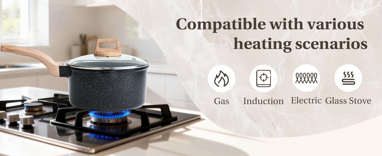 Sweetcrispy 25-Piece Sturdy Non-Stick Ceramic Granite Cookware Set, Lightweight Aluminium Pots and Pans with Glass Lids, Stay-Cool Handles, Induction Compatible for Healthy Cooking