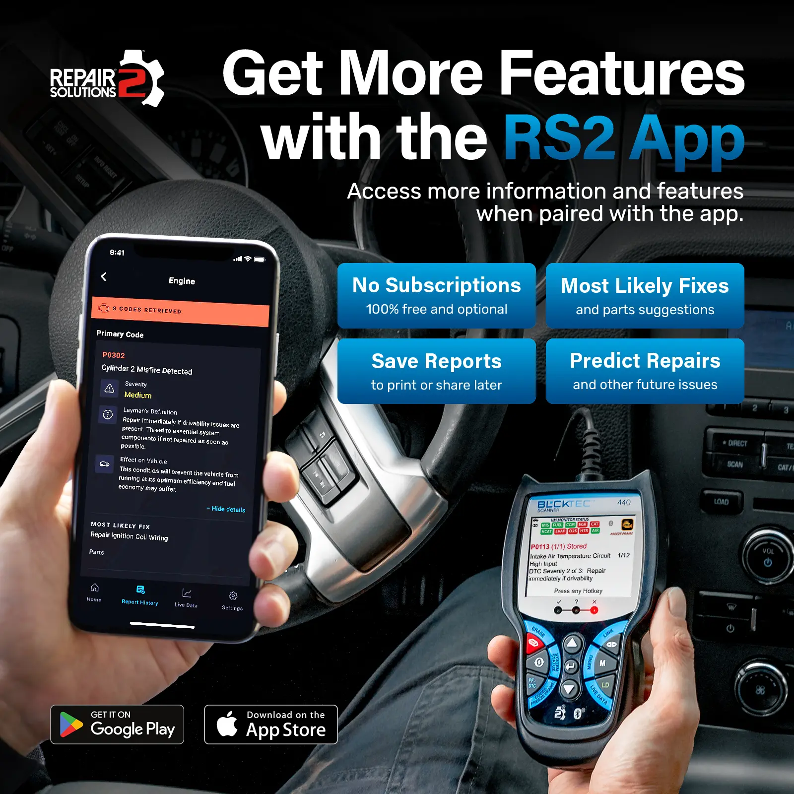 Escáner OBD2 440 — Lector de códigos y herramienta de diagnóstico para automóviles — Escáner automotriz — Ayuda a solucionar problemas de la luz de «Check Engine» y más — Multifuncional