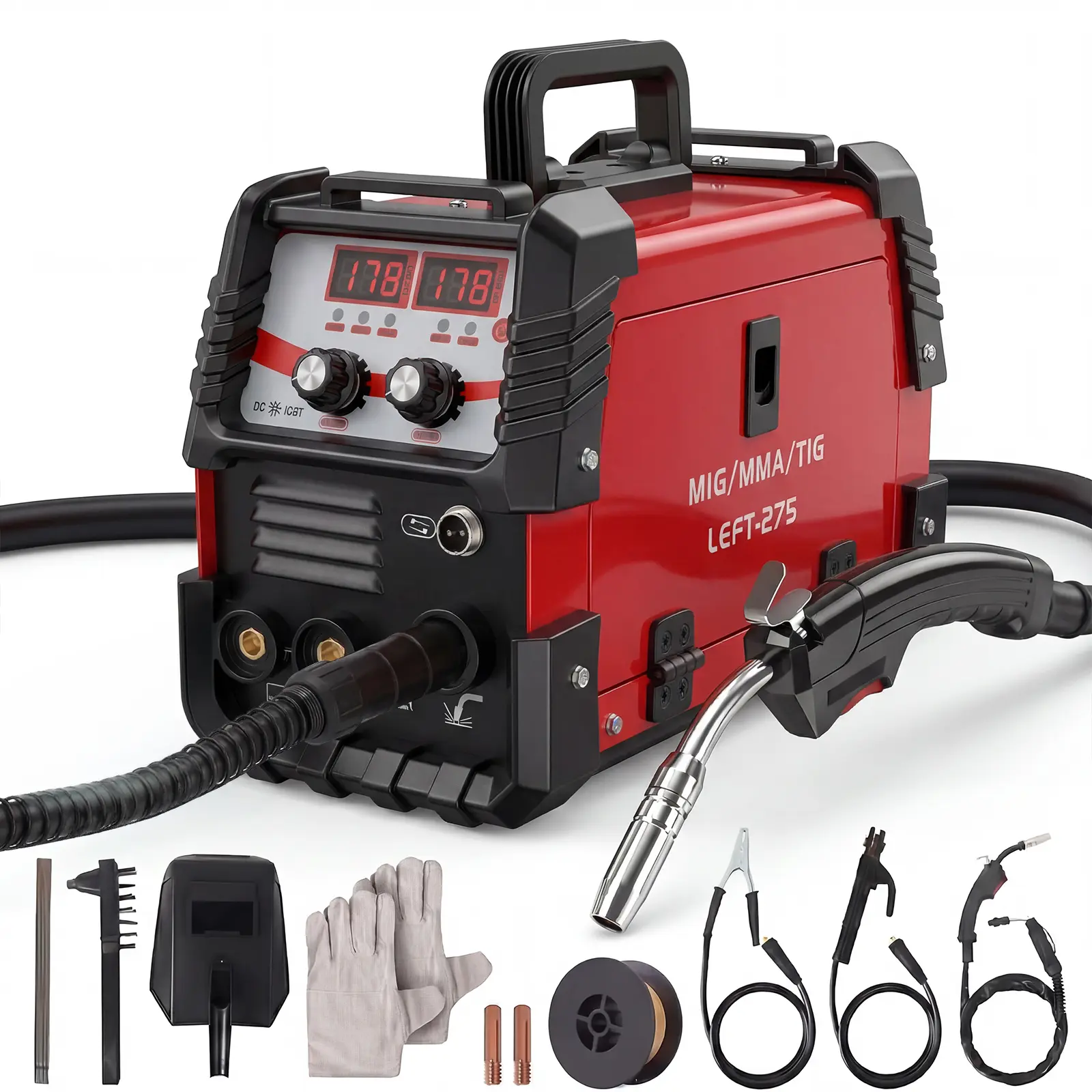 Máquina de soldar MIG de 275A (Hilo tubular con/sin gas) | Soldadora 3 en 1 (MIG, TIG y Electrodo) para reparación automotriz y bricolaje