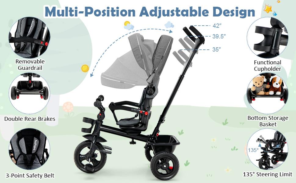 Costzon Tricycle, Toddler Bike W/Removable Push Handle, Reversible Seat, EVA Wheel, Adjustable Canopy, Cup Holder & Storage,mothersdaygift,Summervibes Costzon Tricycle, Toddler Bike W/Removable Push Handle, Reversible Seat, EVA Wheel, Adjustable Canopy, Cup Holder & Storage,mothersdaygift,Summervibes