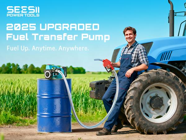 SEESII Fuel Transfer Pump 3-in-1 Power (21V/12V/24V), 12GPM, 160W Motor with 4.0Ah Battery, Self-Sealing Nozzle, Pressure Switch & All Necessary Accessories for Diesel,Kerosene, SP12 Multi