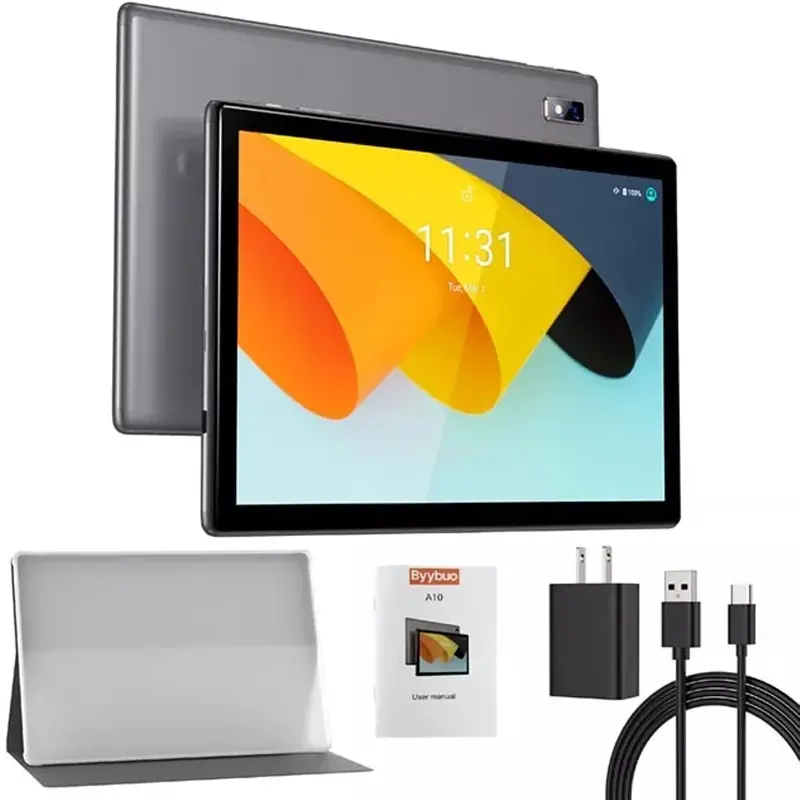 Protector de pantalla de 10.1 pulgadas para tablets Android 14 (con funda incluida) — 6 GB (2+4) + 64 GB, procesador de cuatro núcleos, cámara dual de 5+8 MP — Ideal para regalar — Con Bluetooth inalámbrico y cámara trasera (estilo smartphone)