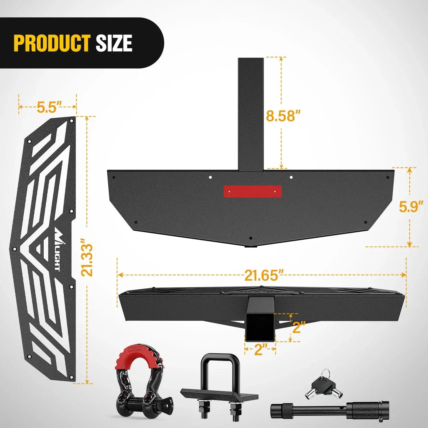 Escalón universal para enganche de remolque (receptor de 2 pulgadas) con grillete en D antirrobo, cerradura y estabilizador; diseño antideslizante y protector de parachoques trasero para camionetas, furgonetas, SUV y vehículos todoterreno (ATV).