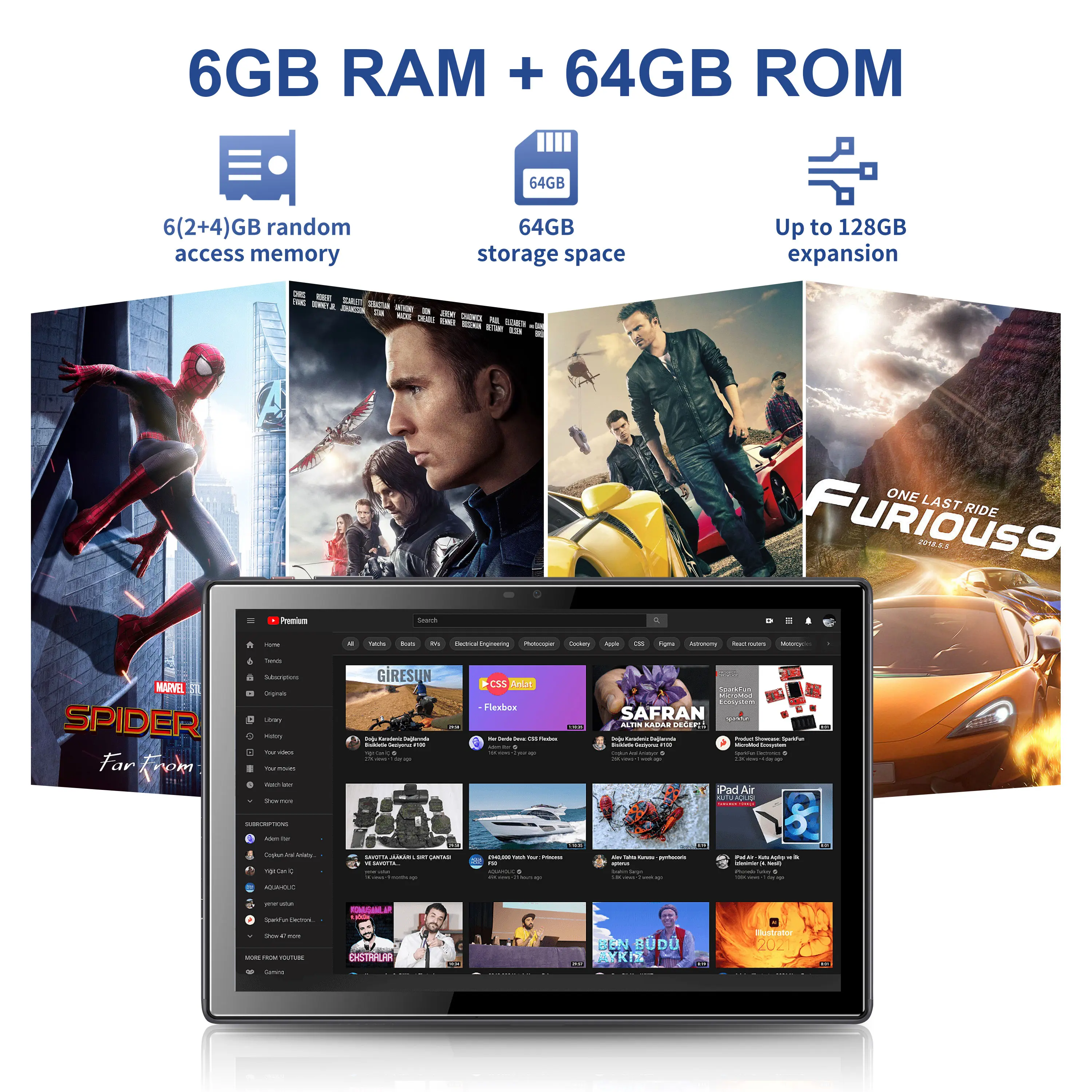 Protector de pantalla de 10.1 pulgadas para tablets Android 14 (con funda incluida) — 6 GB (2+4) + 64 GB, procesador de cuatro núcleos, cámara dual de 5+8 MP — Ideal para regalar — Con Bluetooth inalámbrico y cámara trasera (estilo smartphone)