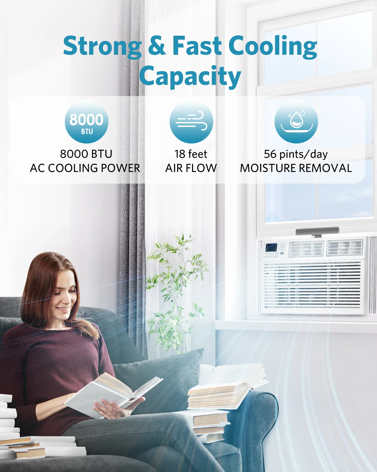 Aire acondicionado de ventana de 5000 a 14000 BTU, unidad de aire acondicionado para ventanas con capacidad de enfriamiento de hasta 350 pies cuadrados, 4 modos y 3 velocidades de ventilador, temporizador de 24 horas, control remoto, funcionamiento silenc