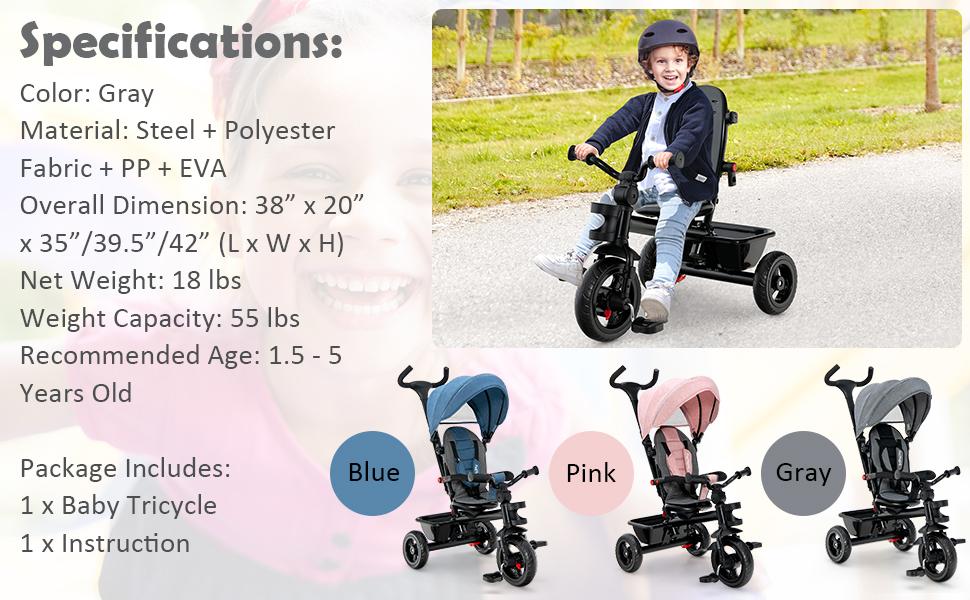 Costzon Tricycle, Toddler Bike W/Removable Push Handle, Reversible Seat, EVA Wheel, Adjustable Canopy, Cup Holder & Storage,mothersdaygift,Summervibes Costzon Tricycle, Toddler Bike W/Removable Push Handle, Reversible Seat, EVA Wheel, Adjustable Canopy, Cup Holder & Storage,mothersdaygift,Summervibes