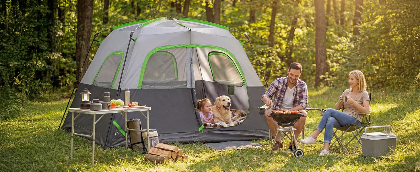6 Person Waterproof & Windproof Family Camping Tent with Large Interior, Easy Setup Cabin Tent with Mesh Windows & Skylights, Portable Outdoor Tent for Car Camping, Hiking, Fishing