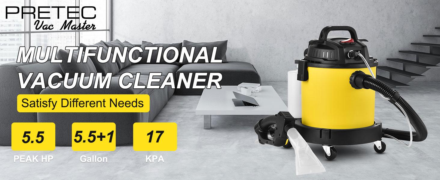 PRETEC 5.5+1 Gallon Wet & Dry Vacuum – 17 kPa Powerful Suction, 4-in-1 Multi-Purpose Cleaner with 15 ft Cord, Quiet 70 dB Operation – Ideal for Dog Hair, Garage, Home & Car PRETEC 5.5+1 Gallon Wet & Dry Vacuum – 17 kPa Powerful Suction, 4-in-1 Multi-Purpose Cleaner with 15 ft Cord, Quiet 70 dB Operation – Ideal for Dog Hair, Garage, Home & Car