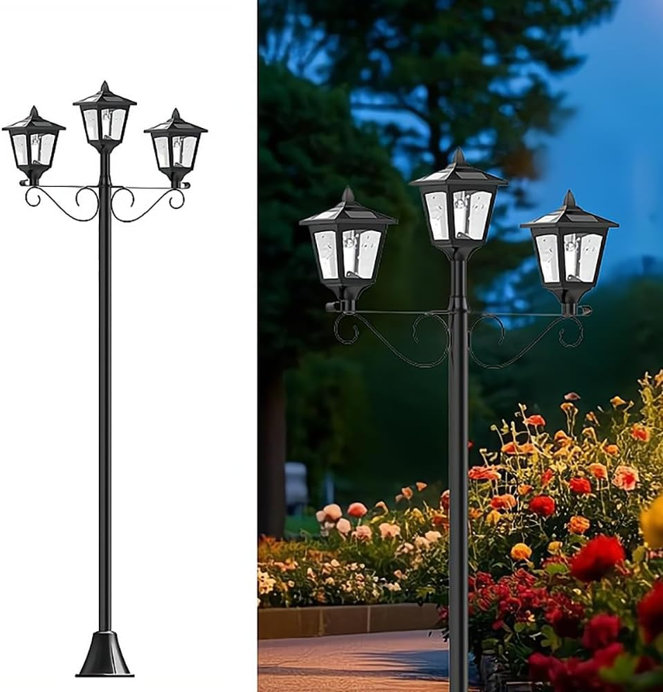 Hoodink —2 unidades de lámparas solares de poste con macetero | Decoración de ambientes para Pascua y bodas | Lámpara de poste negra | Luz solar de exterior 2 en 1 para porches, entradas, patios y decoración de caminos