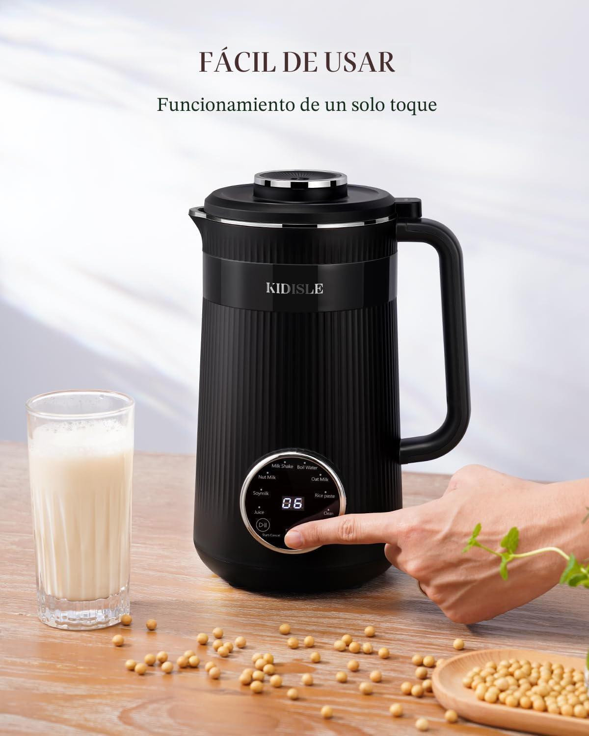 KIDISLE Máquina Automática de 32oz para Leche de Soja Casera de Almendra, Avena, Coco, Soja, Leches a Base de Plantas y Bebidas Sin Lácteos con Inicio Retraso/Mantener Caliente/Auto-Limpieza/Hervir