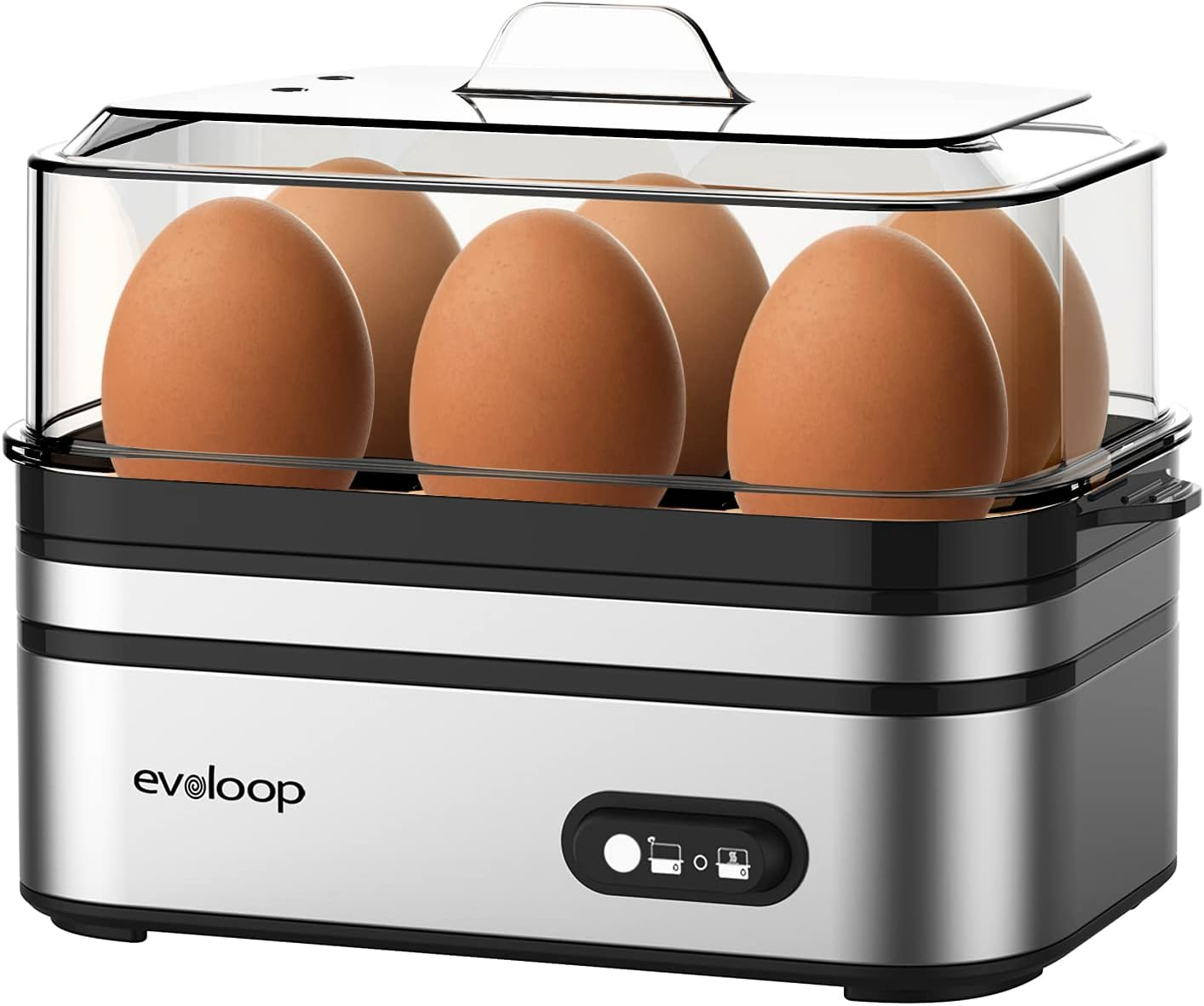 Evoloop - Olla de huevos rápida eléctrica, capacidad de 6 huevos, suave, mediano, hervida, cazador furtivo para huevos con apagado automático, sin BPA